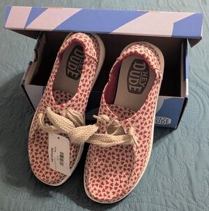 Hey Dude Women's Heart-Print Casual Shoes - Red/White